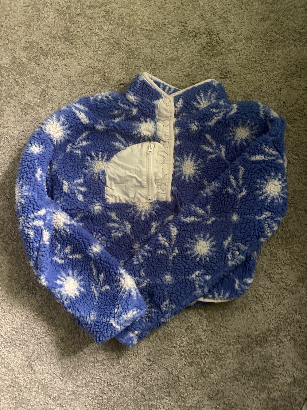 Pacsun Blue & White Sun Pattern Sherpa | Quarter Zip with Buttons | Cropped Fit